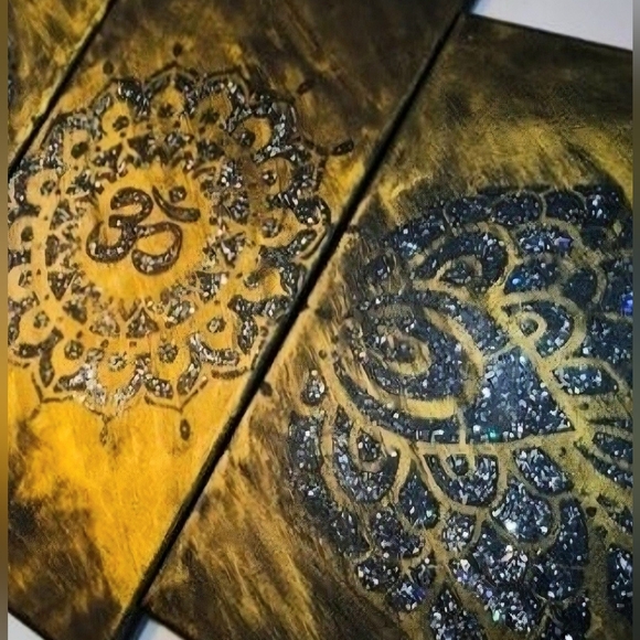 Home Decor Handmade Spiritual Canvas Large Paintings Bundle 3Piece Set OM Symbol - Picture 7 of 12